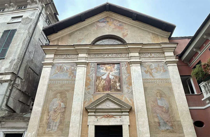 Facciata dell'Oratorio del Gonfalone dopo il restauro, Voltaggio 2025
